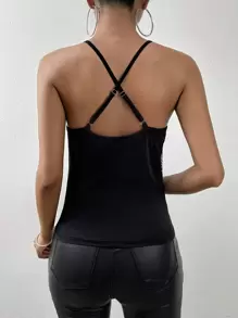 SHEIN Privé Top de tirantes escote drapeado con lentejuelas - Negro - Ver 2