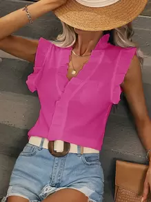 SHEIN Holidaya Áo sơ mi nữ Xù màu trơn Giải trí - Màu Hồng Tươi - Xem 1