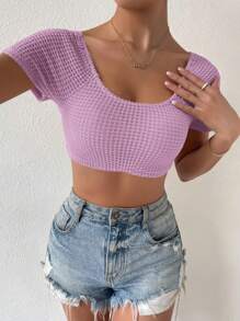 SHEIN Privé 扭結露背插肩袖短款上衣 - 淡紫色 - 查看 4