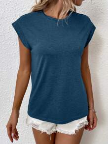 SHEIN LUNE Solid Batwing Sleeve Tee - Blue - View 5