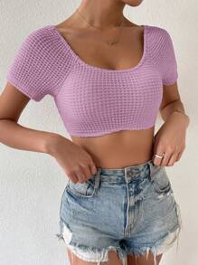 SHEIN Privé 扭結露背插肩袖短款上衣 - 淡紫色 - 查看 5