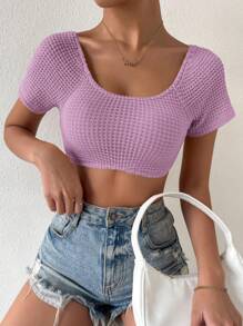 SHEIN Privé 扭結露背插肩袖短款上衣 - 淡紫色 - 查看 6