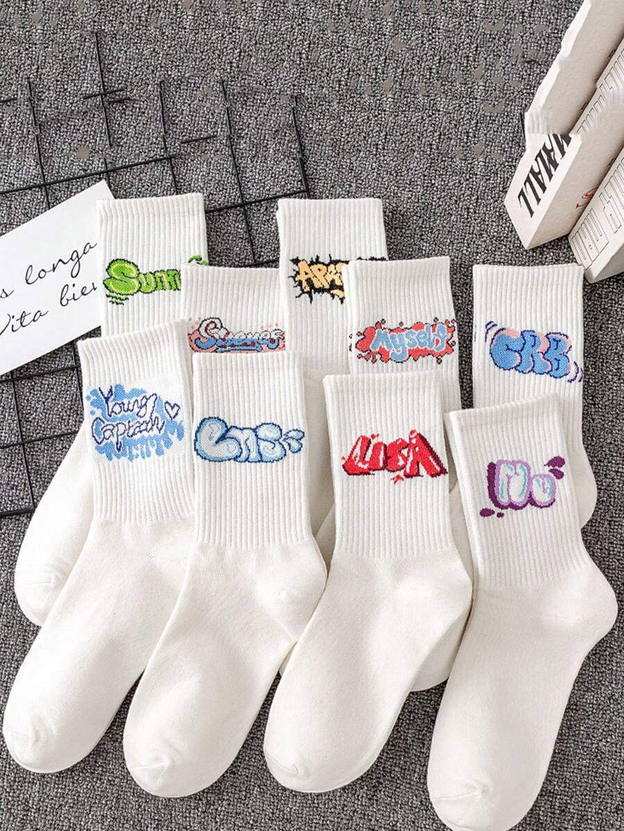9 pares Calcetines de tripulación con estampado de dibujos animados - Multicolor - Ver 1