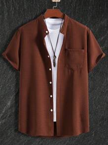 Manfinity Homme Men Solid Pocket Patched Shirt Without Tee - Coffee Brown - View 1