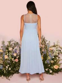 SHEIN Belle Mesh Insert Pleated Detail Bridesmaid Dress - Baby Blue - View 2