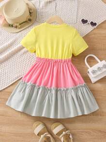 SHEIN 小女童撞色褶邊連衣裙 - 彩色 - 查看 2