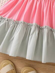 SHEIN 小女童撞色褶邊連衣裙 - 彩色 - 查看 4