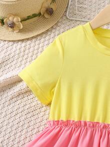 SHEIN 小女童撞色褶邊連衣裙 - 彩色 - 查看 5