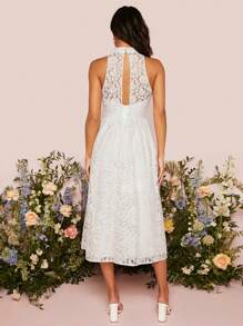 SHEIN Belle Vestido de novia de cuello alto con encaje - Blanco - Ver 2