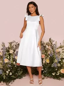 SHEIN Belle Váy cưới Lộ Lưng Xù màu trơn - trắng - Xem 1