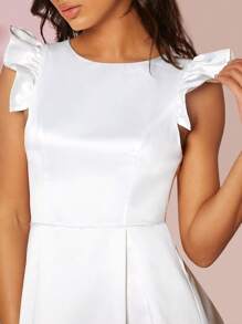 SHEIN Belle Váy cưới Lộ Lưng Xù màu trơn - trắng - Xem 3
