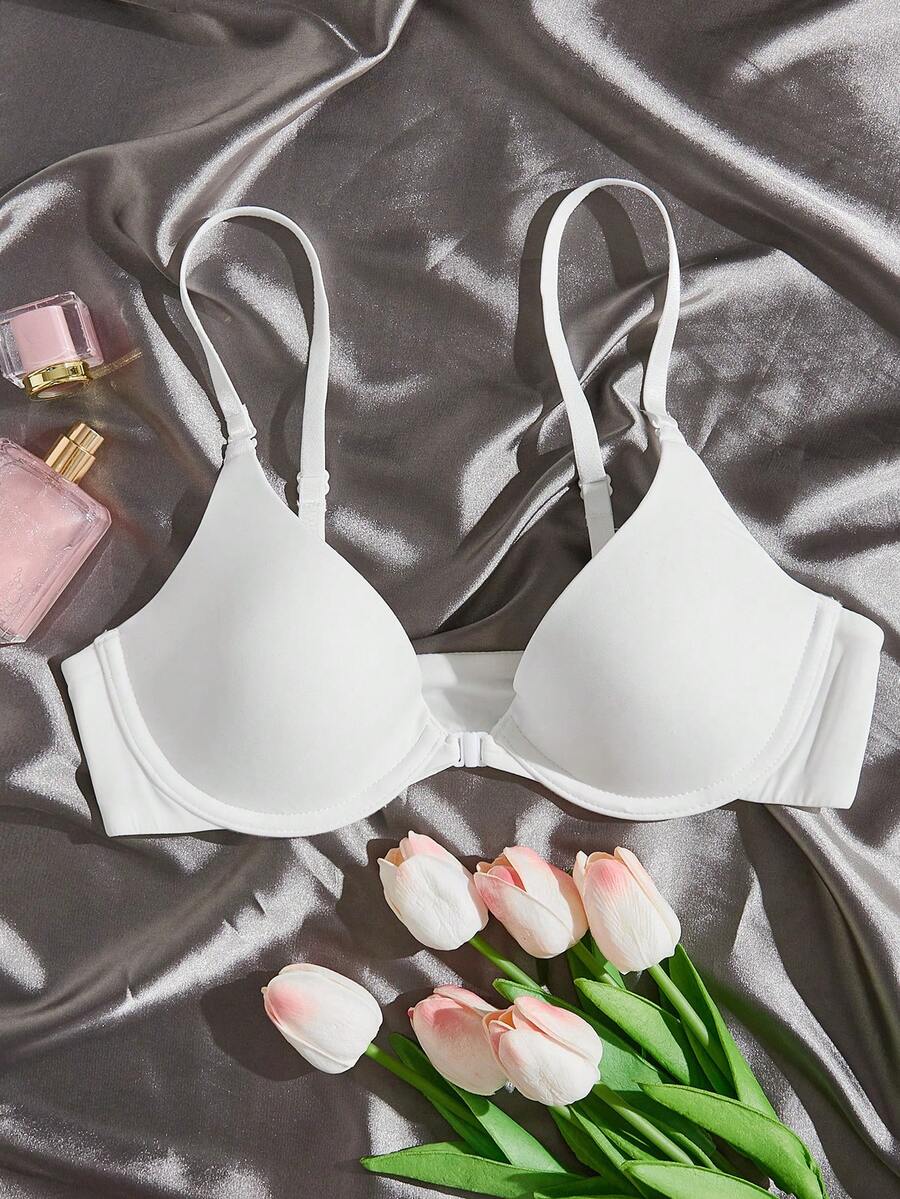 حمالة صدر موحدة اللون أسلوب أساسي - أبيض - مشاهدة 1