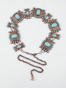 Turquoise Decor Chain Belt - Bronze - View 1
