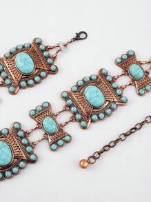 Turquoise Decor Chain Belt - Bronze - View 3