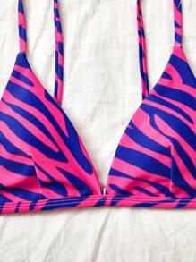 SHEIN Swim Summer Beach Zebra Striped Triangle Bikini Set - Multicolor - View 5