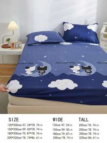 1 sábana bajera con diseño de luna y gato, sábana bajera ajustable impermeable de tela moderna para el hogar - Multicolor - Ver 5