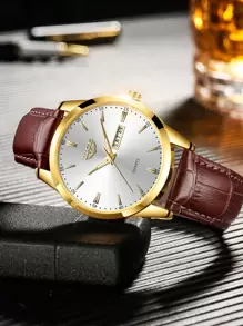 LIGE Men Round Dial Pointer Calendar Quartz Watch