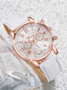 Conjunto de 2 relógios de quartzo femininos casuais com mostrador de três olhos e numerais romanos, com pulseira e pulseira de pérola borboleta, sem caixa