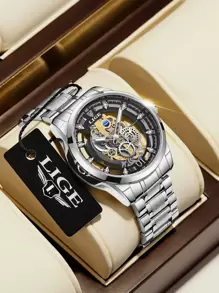 LIGE Men Hollow Out Round Pointer Quartz Watch