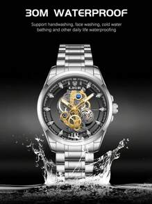 LIGE Men Hollow Out Round Pointer Quartz Watch