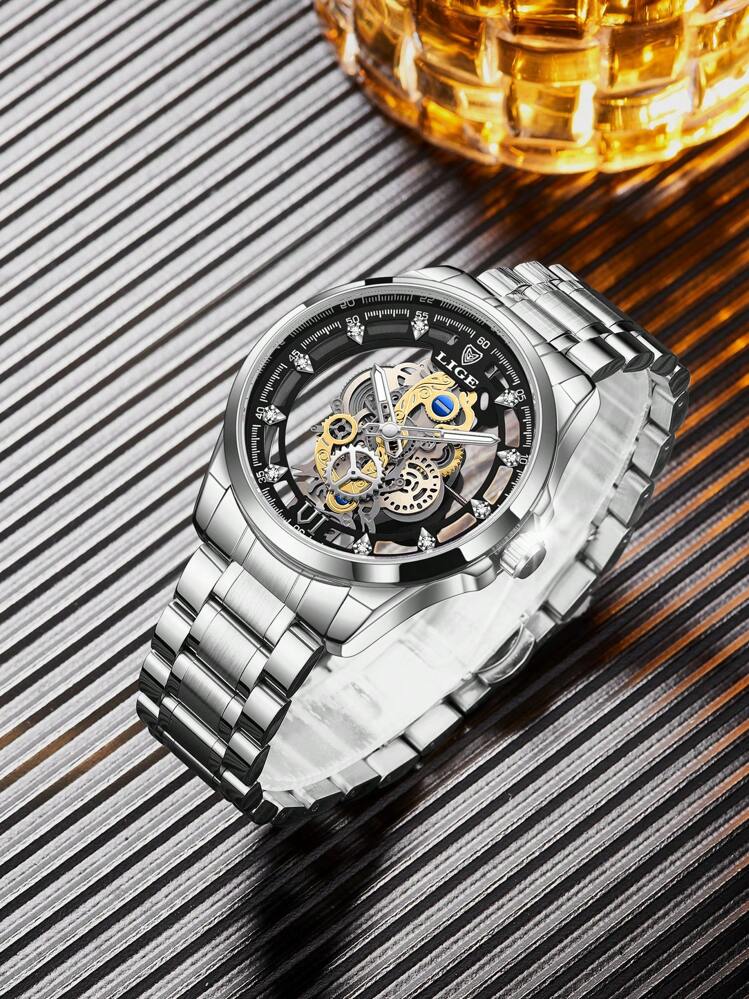 Män Hollow Out Rund Pointer Quartz Watch | SHEIN SE display picture 3