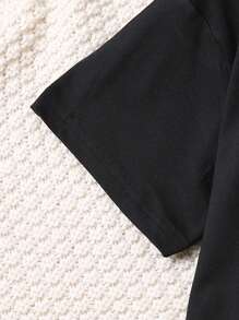 Chicas Conjunto de pijama con estampado de letra y dibujos animados - Negro - Ver 4