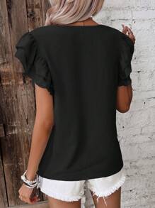 SHEIN Frenchy Solid Butterfly Sleeve Blouse - Black - View 2