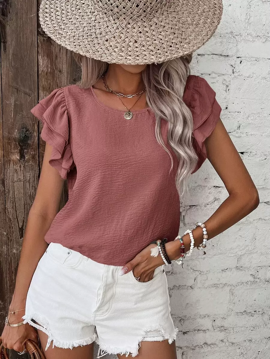 SHEIN Frenchy Solid Butterfly Sleeve Blouse
