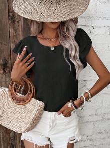 SHEIN Frenchy Solid Butterfly Sleeve Blouse - Black - View 6