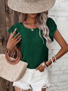 SHEIN Frenchy 素色蝴蝶袖襯衫 - 綠色 - 查看 4