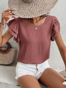 SHEIN Frenchy Solid Butterfly Sleeve Blouse