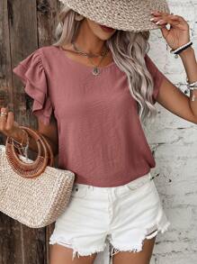 SHEIN Frenchy Solid Butterfly Sleeve Blouse