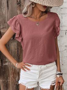 SHEIN Frenchy Solid Butterfly Sleeve Blouse