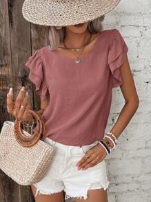 SHEIN Frenchy Solid Butterfly Sleeve Blouse