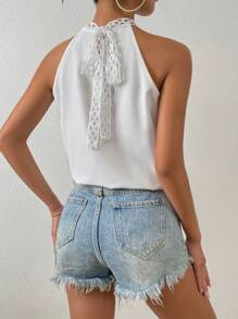 SHEIN Frenchy 提花蕾絲後綁帶連體衣 - 白色 - 查看 2