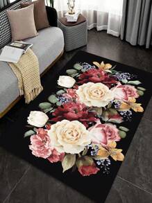 1入組彩色玫瑰印花防滑地毯滌綸吸水地墊適用於家居裝飾 - 彩色 - 查看 2