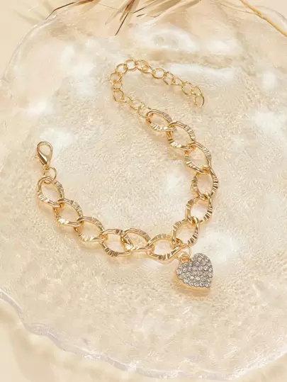 Rhinestone Heart Charm Bracelet