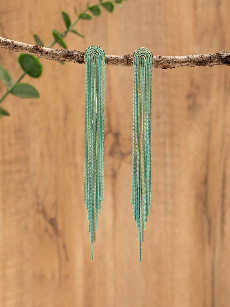 1pair Handmade Copper Chain Tassel Earrings, With Different Shapes And Colors, Random Pattern, Color And Position