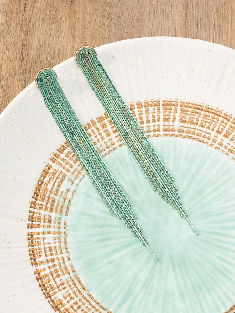 1pair Handmade Copper Chain Tassel Earrings, With Different Shapes And Colors, Random Pattern, Color And Position