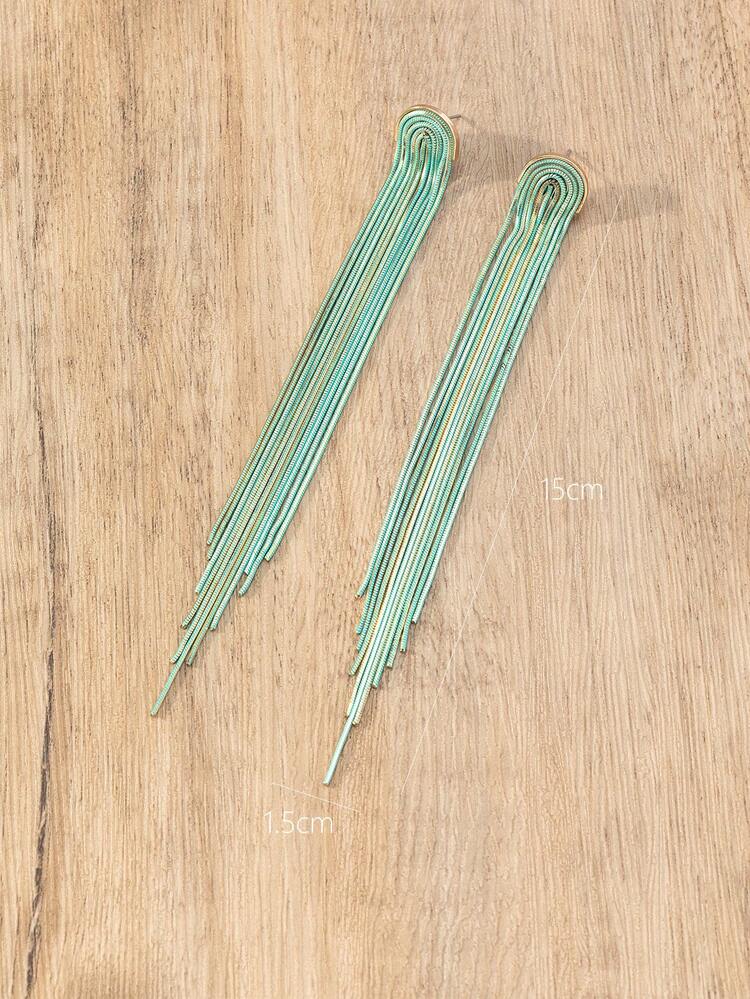 1pair Handmade Copper Chain Tassel Earrings, With Different Shapes And Colors, Random Pattern, Color And Position