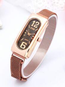 1 Nam Champagne Hợp Kim Kẽm Dây Đeo Thời Trang Mặt Hình Bầu Dục Đồng Hồ Thạch Anh & 1 Thư Chi Tiết Lắc Tay, để Trang Trí Hàng Ngày - Hoa hồng vàng - Xem 3