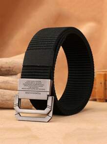 COOLERFIRE Men's Simple & Fashionable Canvas Belt With Double D-ring Buckle & Double Hook Buckle For Pants - Black - View 1