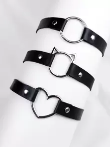3入組/套女士心和貓裝飾時尚服飾頸鏈適合派對 - 黑色 - 查看 1