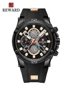 Đồng hồ thạch anh REWARD dành cho nam Dây đeo bằng silicon Phong cách thời trang doanh nhân Lịch hẹn giờ Kim phát sáng Đồng hồ đeo tay đa chức năng dành cho nam Quà tặng chất lượng cao Thiết kế cổ điển Dây đeo đồng hồ - màu đen - Xem 5