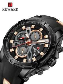 Đồng hồ thạch anh REWARD dành cho nam Dây đeo bằng silicon Phong cách thời trang doanh nhân Lịch hẹn giờ Kim phát sáng Đồng hồ đeo tay đa chức năng dành cho nam Quà tặng chất lượng cao Thiết kế cổ điển Dây đeo đồng hồ - màu đen - Xem 6