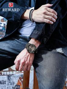 Đồng hồ thạch anh REWARD dành cho nam Dây đeo bằng silicon Phong cách thời trang doanh nhân Lịch hẹn giờ Kim phát sáng Đồng hồ đeo tay đa chức năng dành cho nam Quà tặng chất lượng cao Thiết kế cổ điển Dây đeo đồng hồ - màu đen - Xem 8