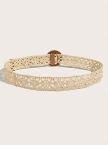 1入組女性圓扣波西m亞草編腰帶適用於戶外遊玩 - 米色 - 查看 3