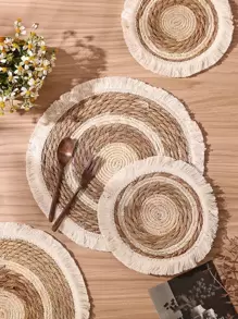 Práctico de costa de la paja de 1 pieza, posavasos de la bebida del ajuste de la franja del diseño tejido Boho para la mesa de comedor
