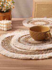 Práctico de costa de la paja de 1 pieza, posavasos de la bebida del ajuste de la franja del diseño tejido Boho para la mesa de comedor