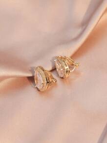 1對魅力四射方晶鋯石水滴裝飾夾式耳環適合女士日常裝飾適合派對宴會婚禮 - 金黃色 - 查看 6